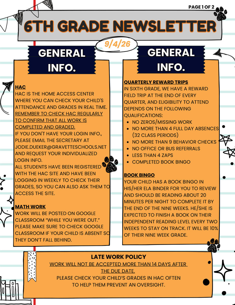6th Grade Newsletter