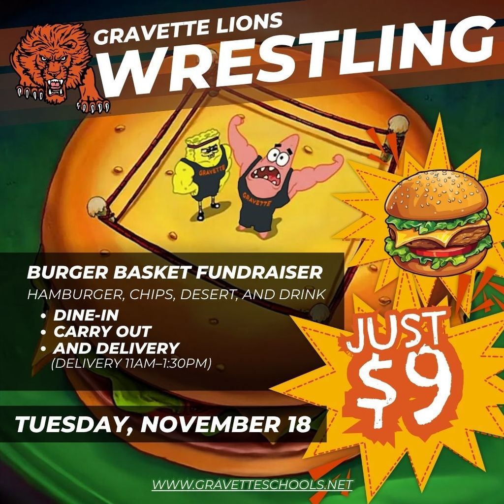 Gravette Lions Wrestling Burger Basket Fundraiser Graphic
