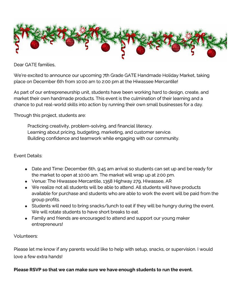 GATE Holiday Market Letter Preview Image