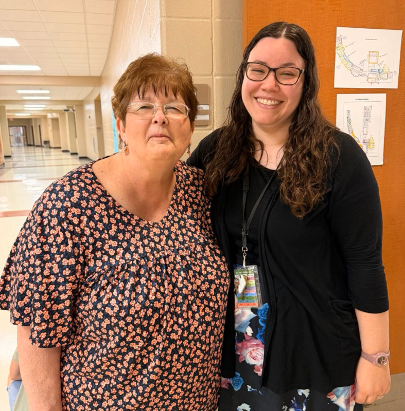 Mrs. Tolle posing for a photo with fellow English teacher, Samantha Morgan