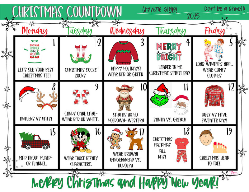 GDE Dress Up Days Calendar (Text Below)