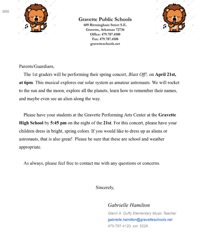 Letter from Music program