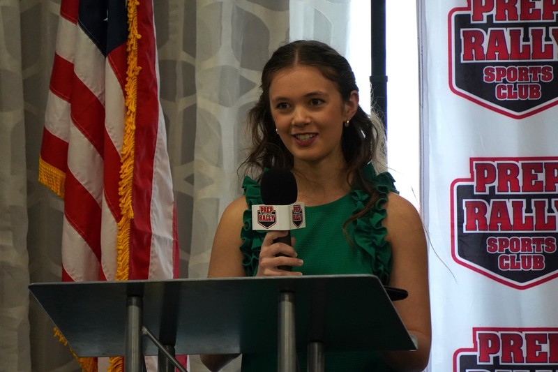 Parker Pittman giving an acceptance speech at the Prep Rally Sports Award Luncheon