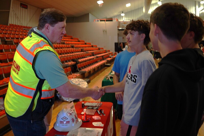 Gravette Middle School students learned about commercial construction, building safety, and skilled trade opportunities from Crossland Construction during Career Day 2026.