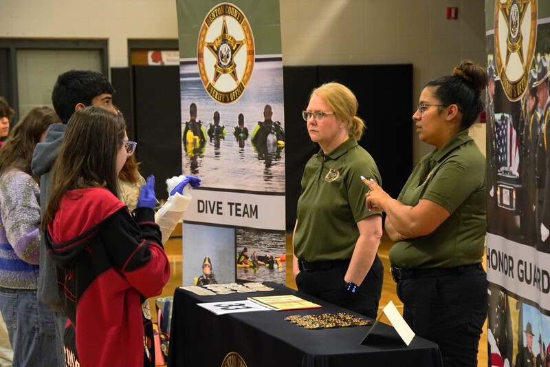 Representatives from the Benton County Sheriff’s Office spoke with students about community safety, law enforcement operations, and specialized public service careers.
