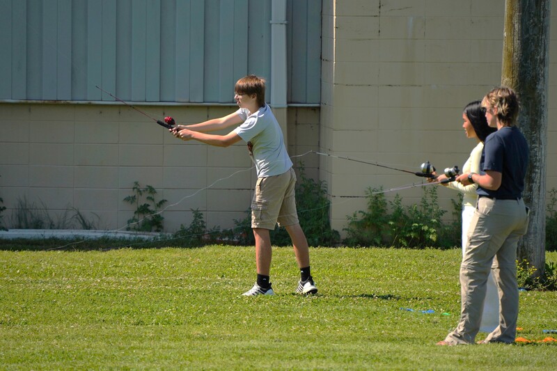 Students practiced casting skills while learning about wildlife conservation, outdoor recreation, and habitat management from Arkansas Game and Fish.