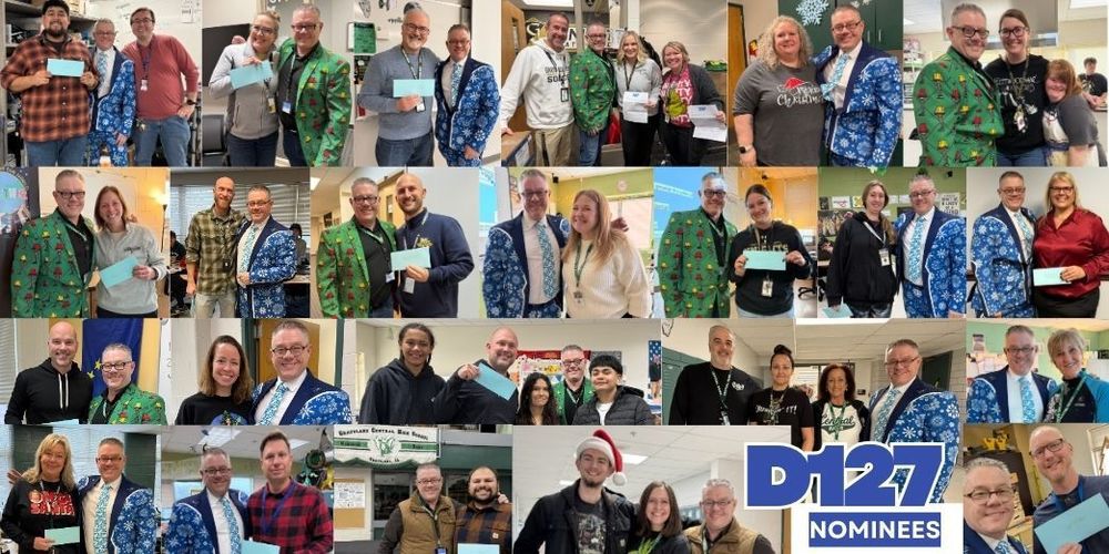 different staff members with Mikkel and D127 logo in blue