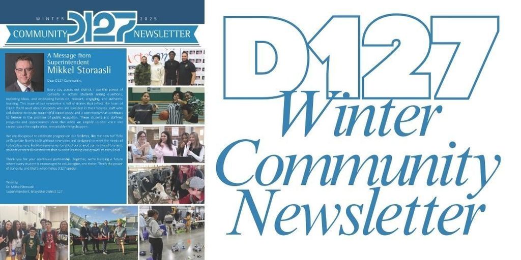 Front cover of the Winter edition of the Community newsletter and D127 in blue