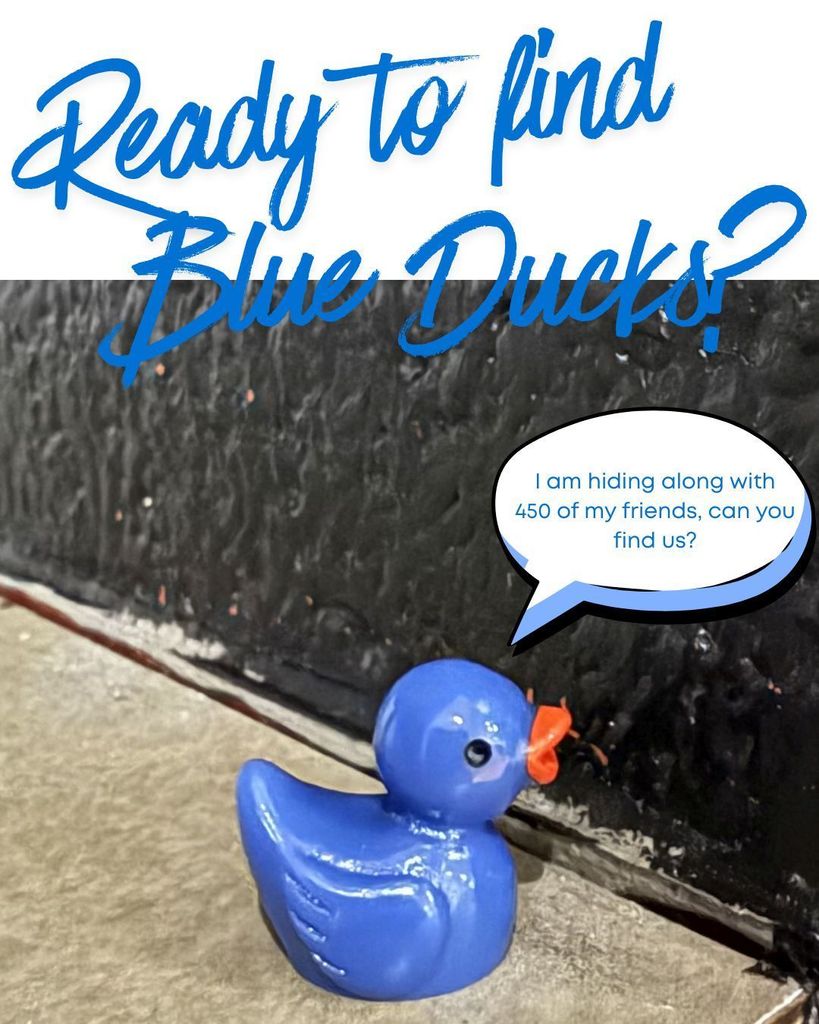 black background with blue duck and blue text