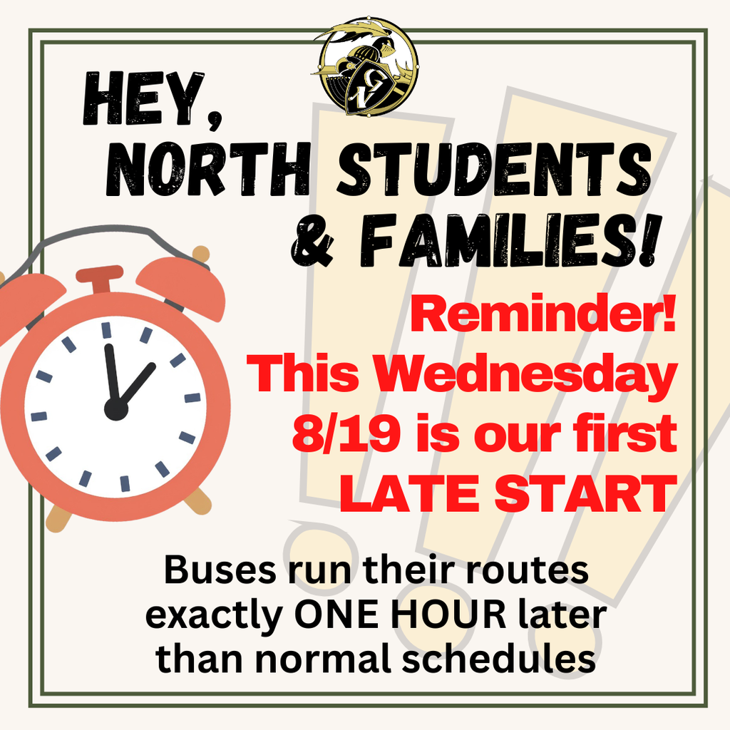 Late Start Tomorrow! As a reminder, every Wednesday is a Late Start day. School starts 1 hour later tomorrow, Wednesday, August 18th, and buses will run exactly 1 hour later than their regular schedule.