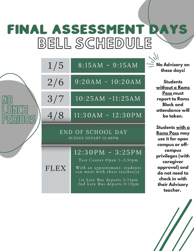 Final Assessment bell schedule