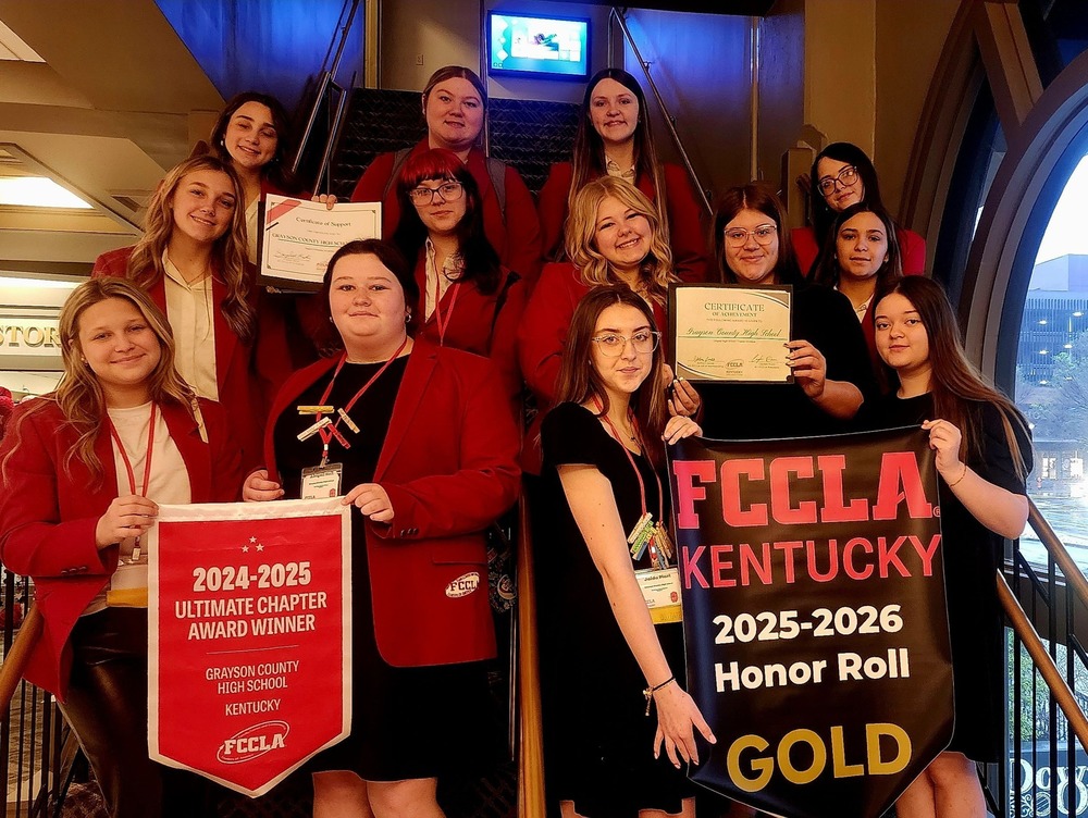 GCHS FCCLA members with chapter banners