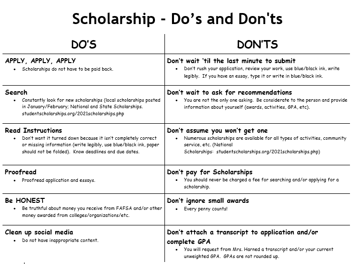 Scholarship Do's and Don'ts