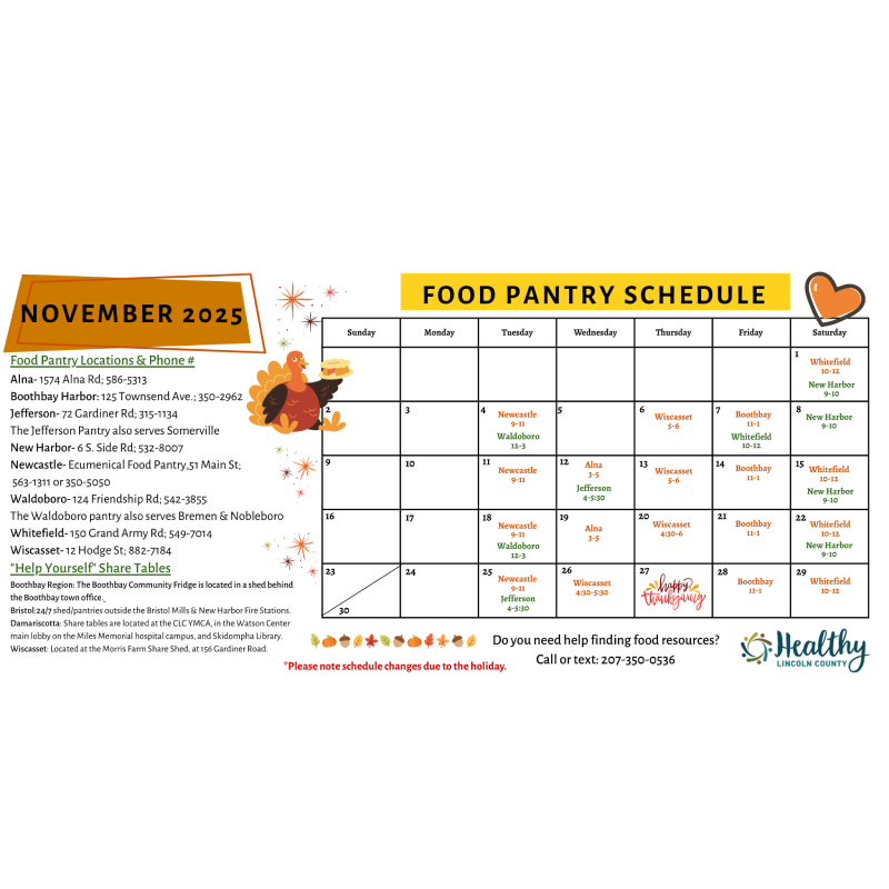 November Healthy Lincoln County Food Pantry Calendar