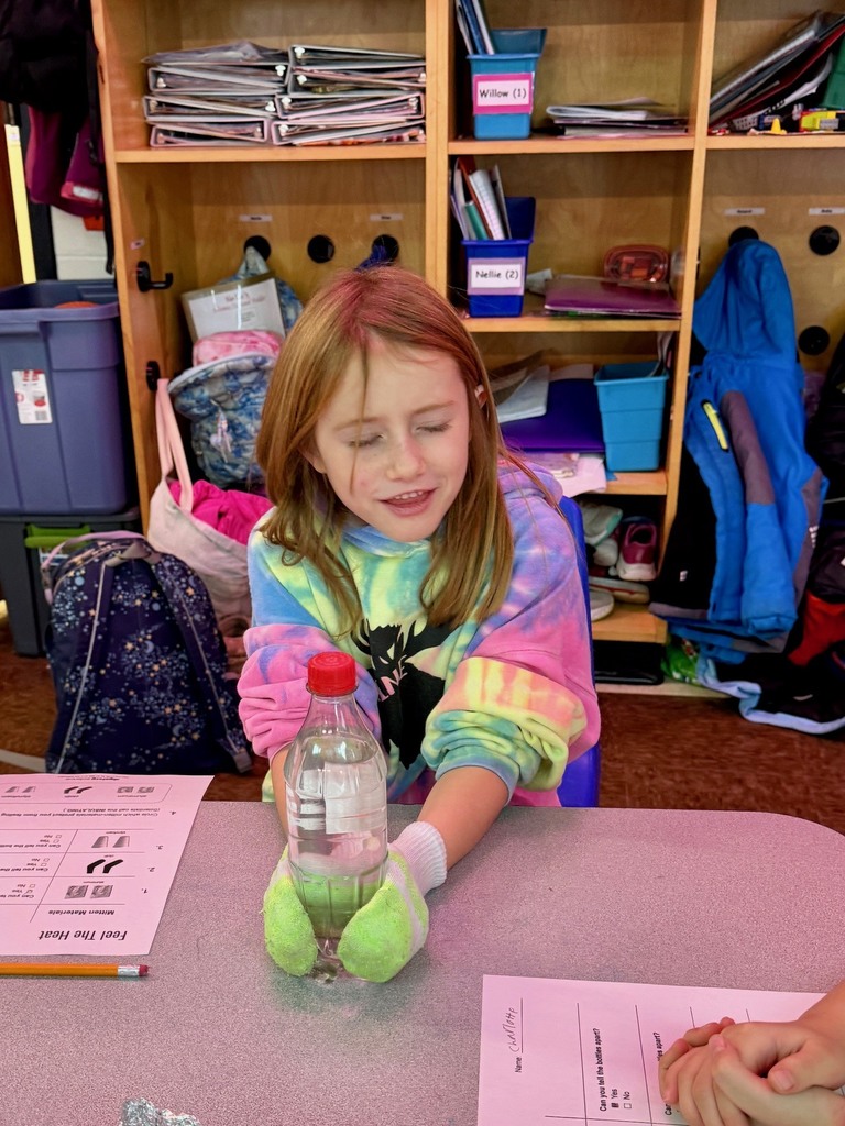 Mrs. Flewelling’s class testing out materials for the property of insulating!