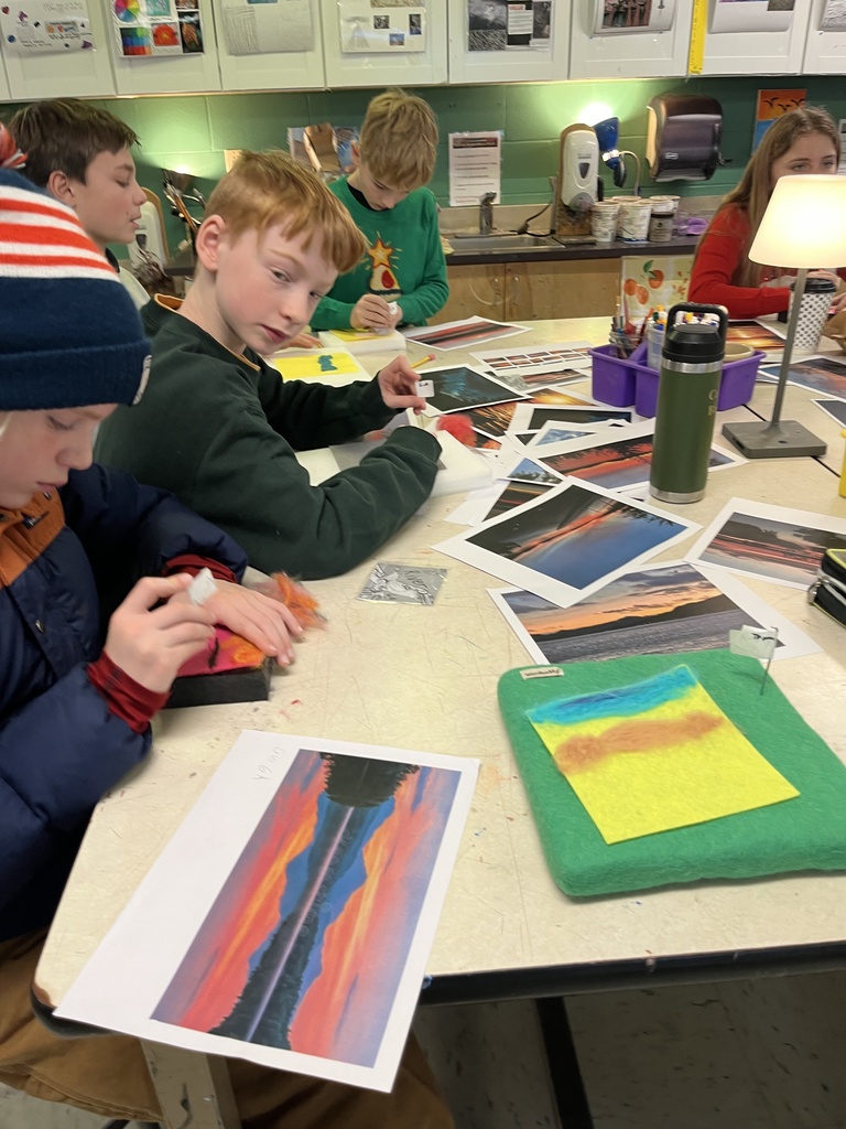 GSB 6th graders needle felting in Art working on landscape silhouettes