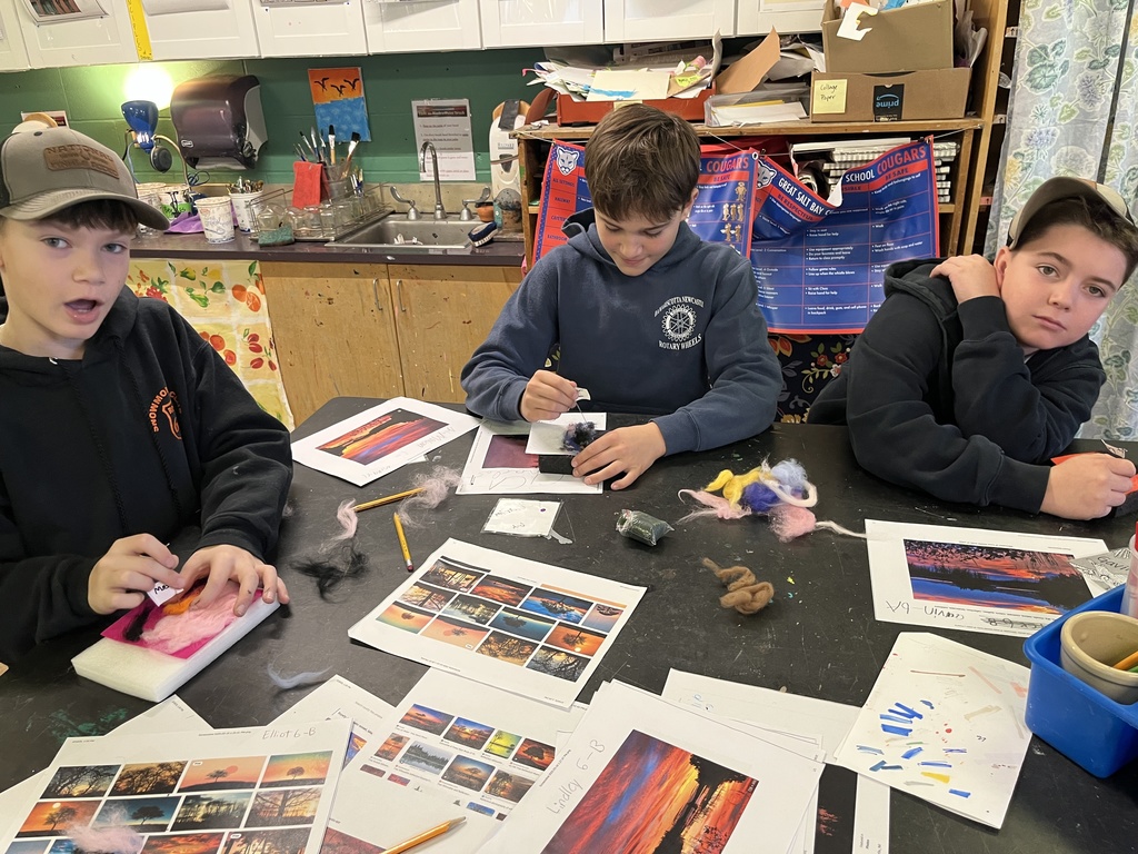 GSB 6th graders needle felting in Art working on landscape silhouettes
