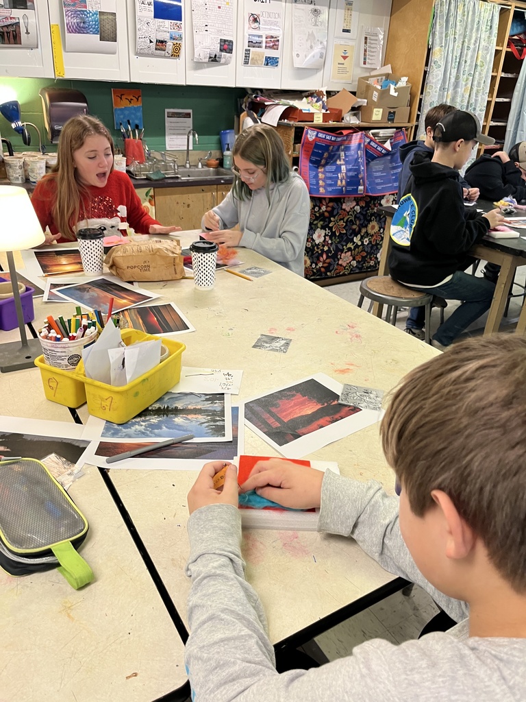 GSB 6th graders needle felting in Art working on landscape silhouettes