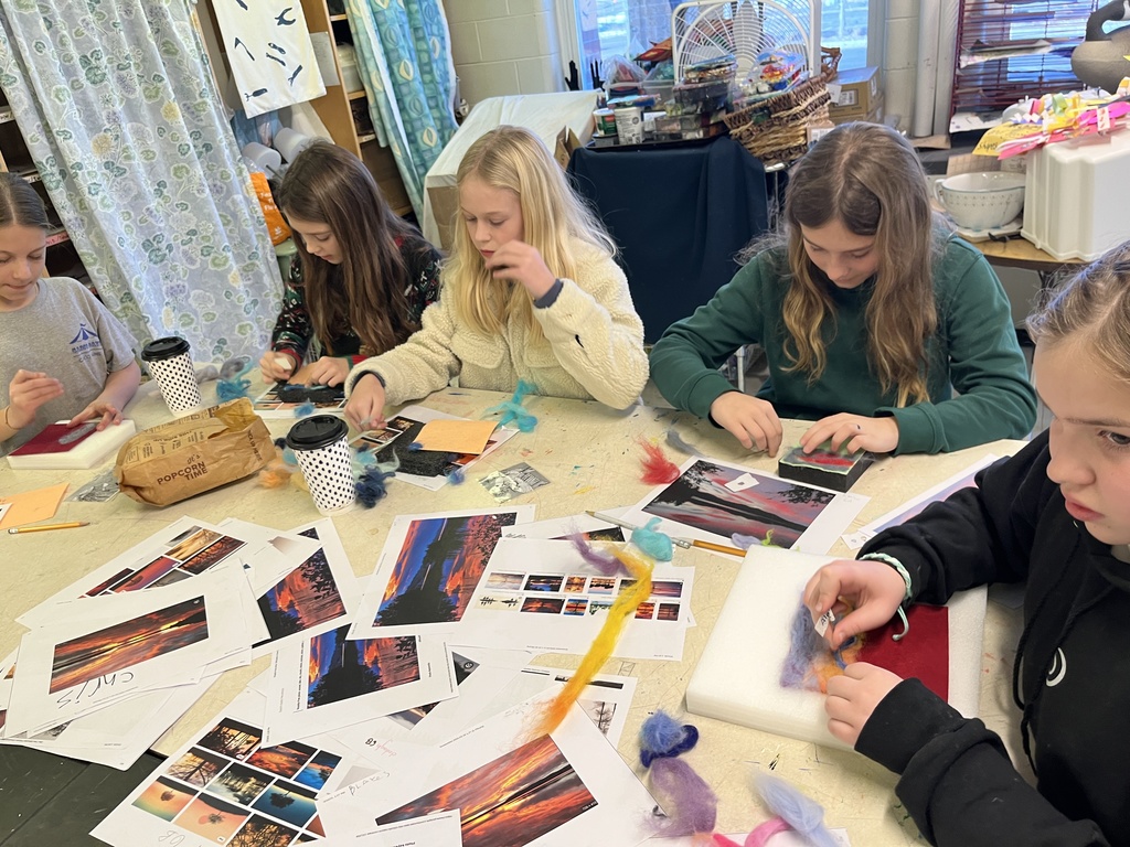 GSB 6th graders needle felting in Art working on landscape silhouettes
