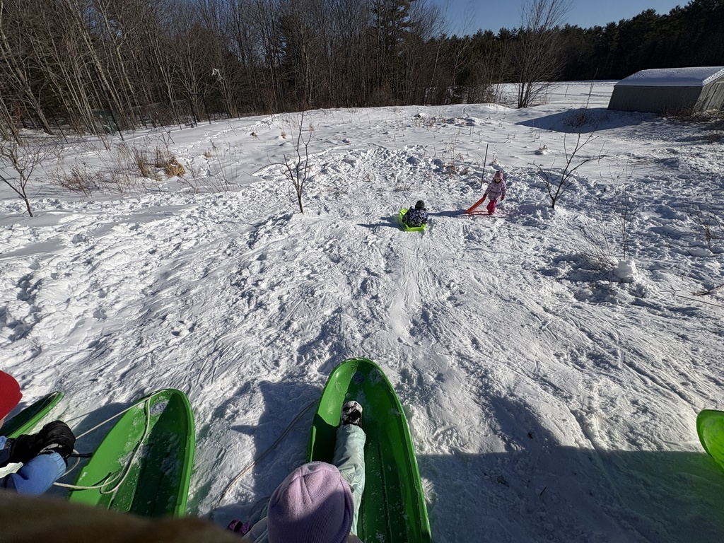 PreK and k preparing their “country flag” for WinterFest Olympics this Friday and practicing their bobsledding! 