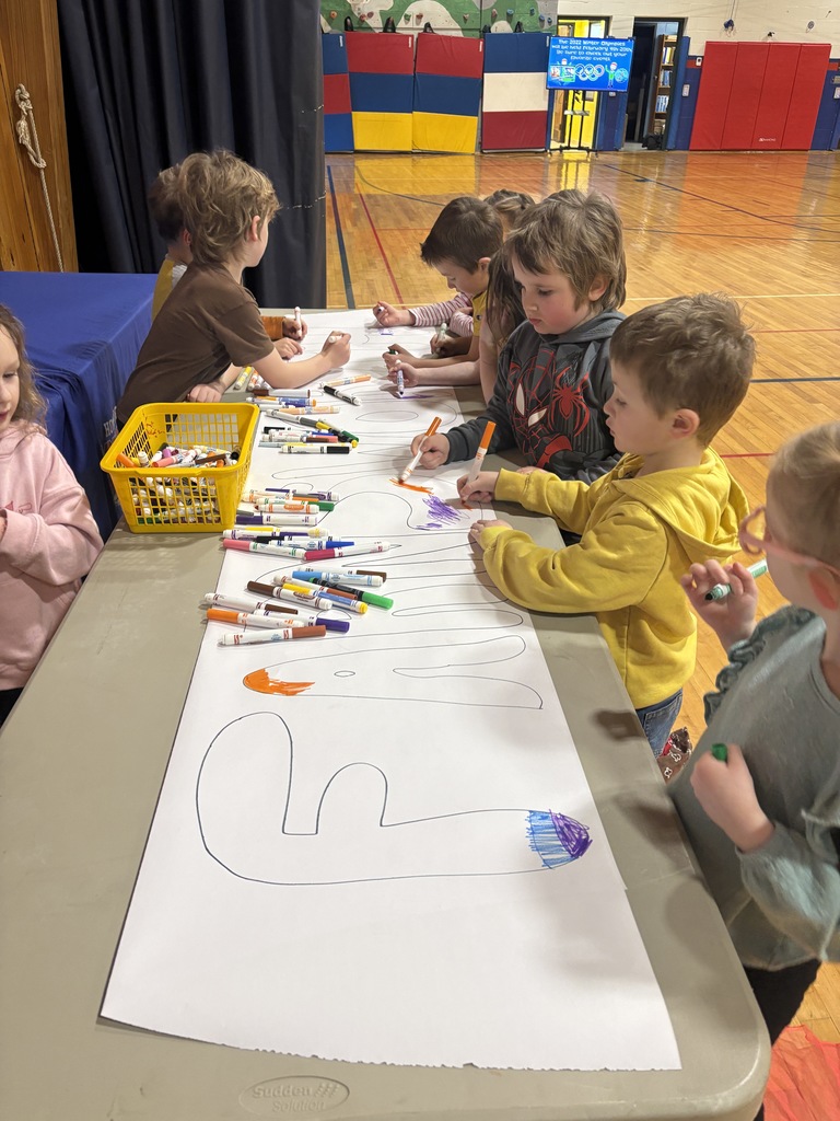 PreK and k preparing their “country flag” for WinterFest Olympics this Friday and practicing their bobsledding! 