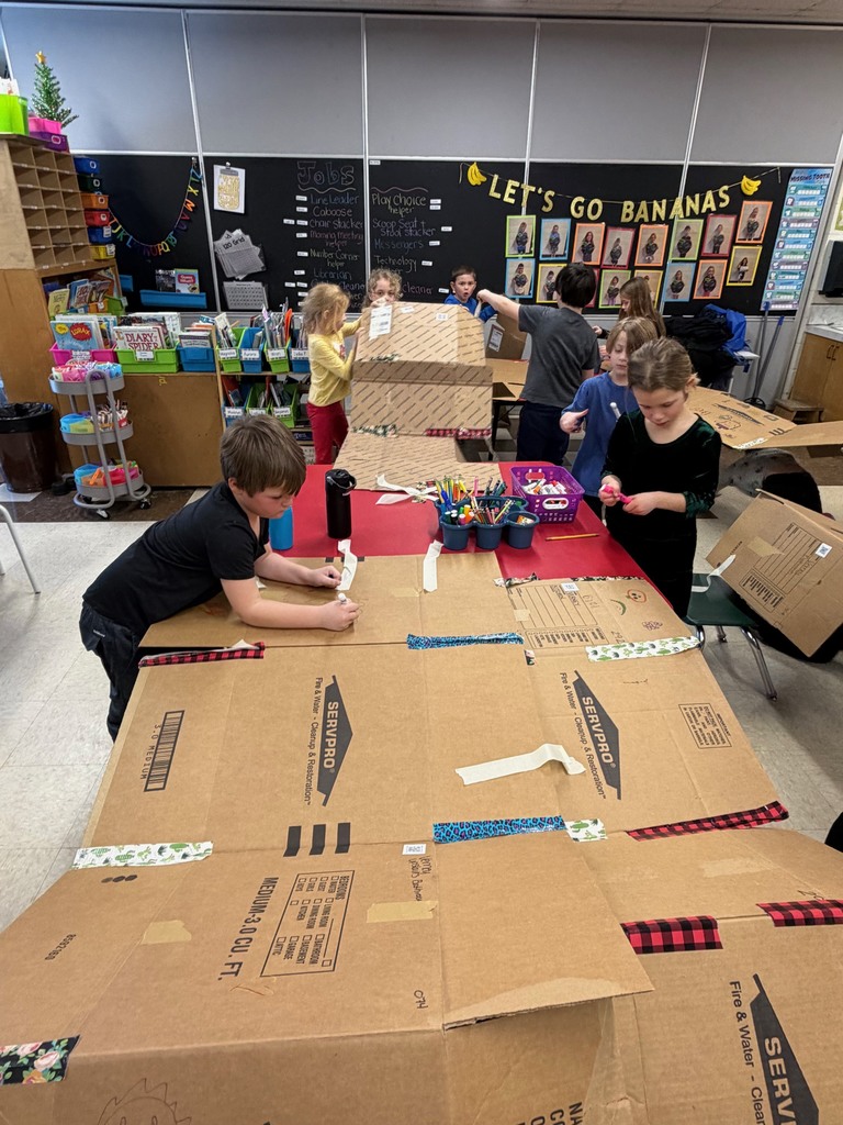 Mrs. Verney’s class voted on cardboard box forts and stuffy day for their reward after filling their sticker chart! Look at the creativity!