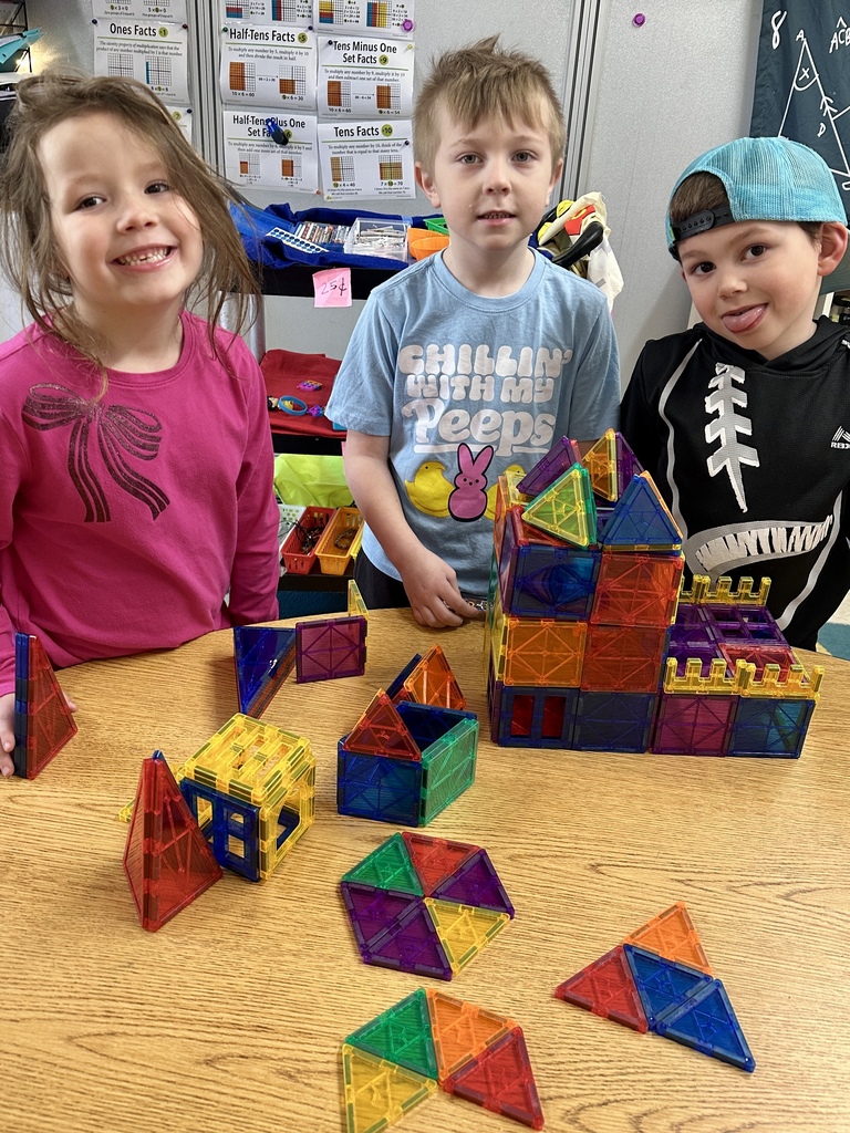 First grade mathematicians study shapes as they build and play! How many pentagons can you find?