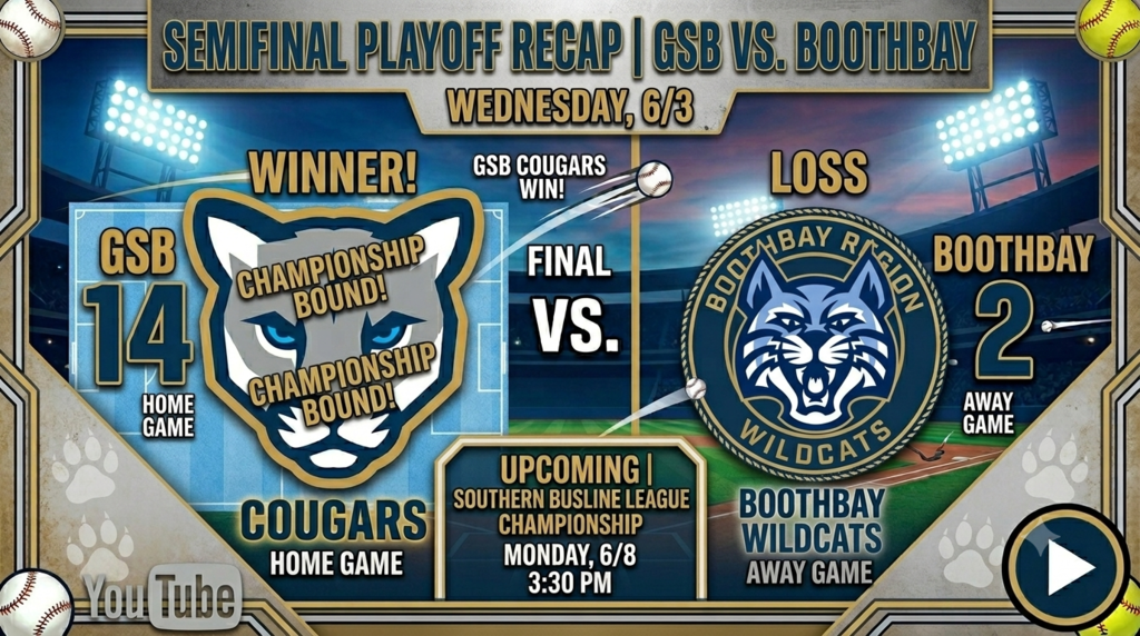 On Wednesday, 6/3, GSB's baseball team beat Boothbay 14-2 in a Semifinal playoff game.