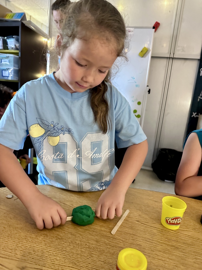 1st grade students practice fractions with play dough