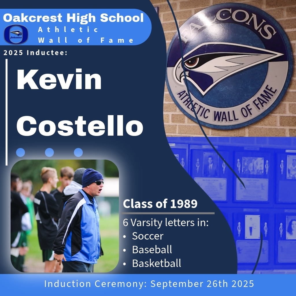 The Oakcrest High School Athletic Wall of Fame  is  proud to announce the class of 2025 inductees. Today's spotlight is on Kevin Costello (Class of 1989)  A 6-time varsity letter winner in soccer, baseball, and basketball, he captained multiple teams, earned All-County and All-CAL honors, and helped lead teams to league titles. Returning as a coach and educator, he guided teams to championships, earned the 2002 Atlantic City Press Coach of the Year, and continues contributing extensively to local youth sports and safety initiatives here in Hamilton Township.