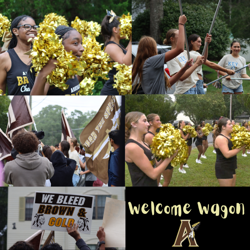 welcome wagon 2025 pictures - 5 photos of students cheering on new students attending absegami