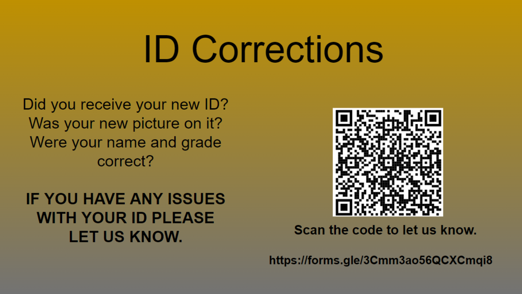 link and qr code for students to fix their ID