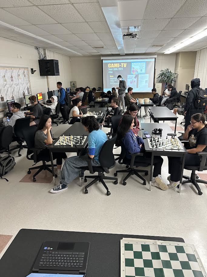students playing chess together