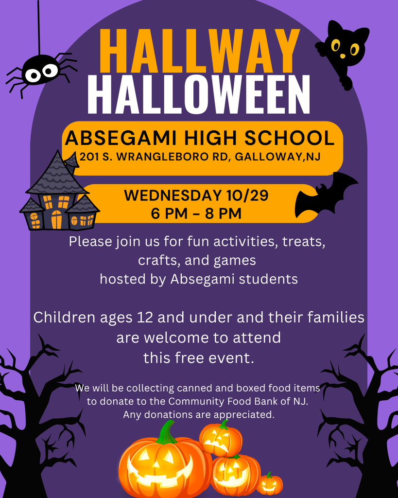 Join us at Absegami High School for Hallway Halloween on Wednesday, 10/29, 6pm - 8 pm.