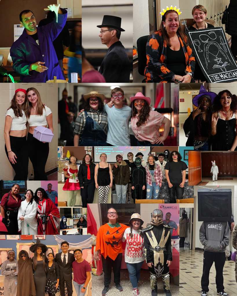 collage of pictures that have people standing together and smiling in costumes