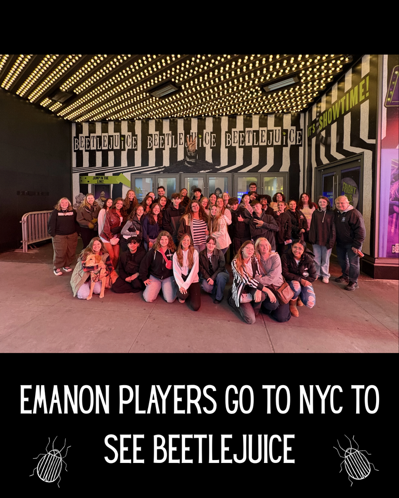 drama members in front of beetlejuice sign