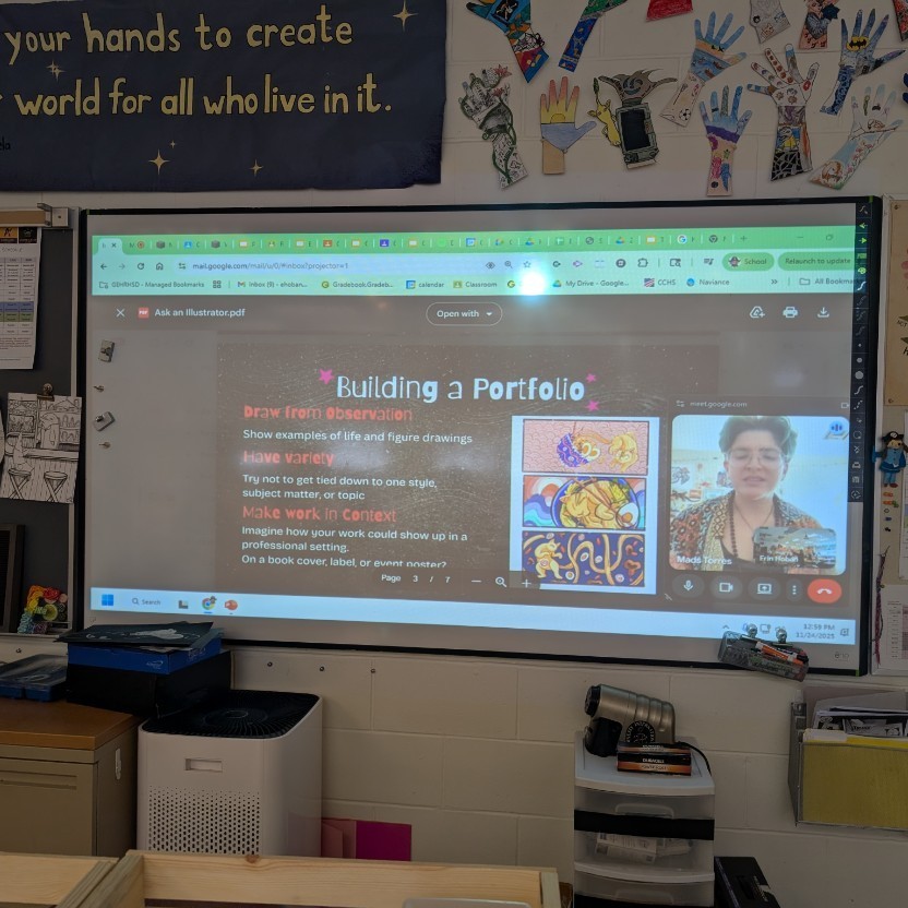 "Ask an Illustrator" presentation with Cedar Creek 2019 graduate and professional illustrator Mads Torres