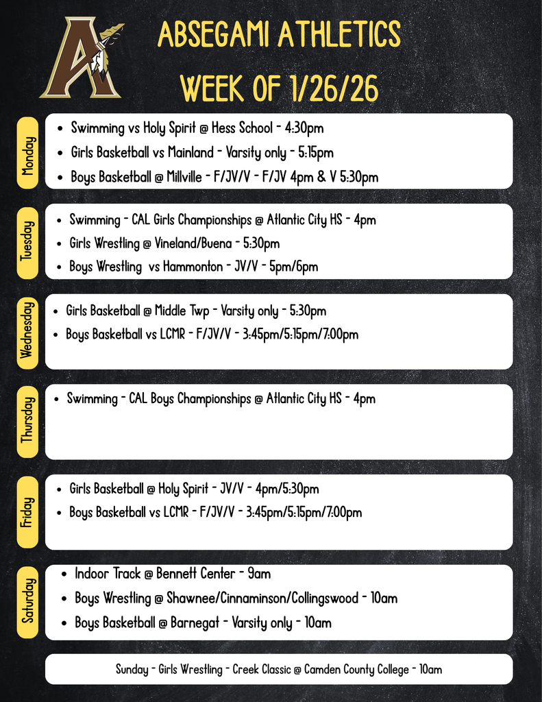 Absegami Athletics Week of 1/26/26