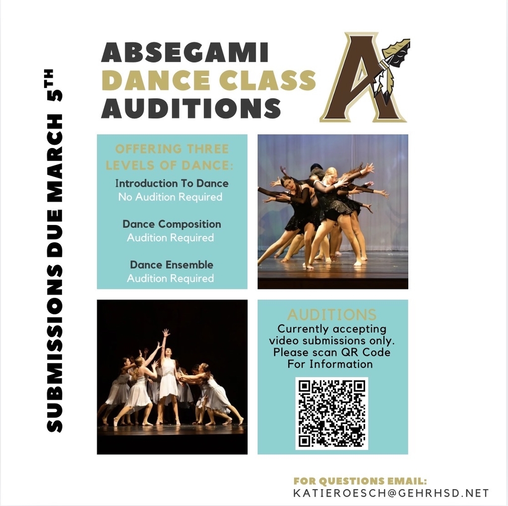 A flyer with three sections displays "ABSEGAMI DANCE CLASS AUDITIONS" at the top. Three groups of dancers perform in each section.