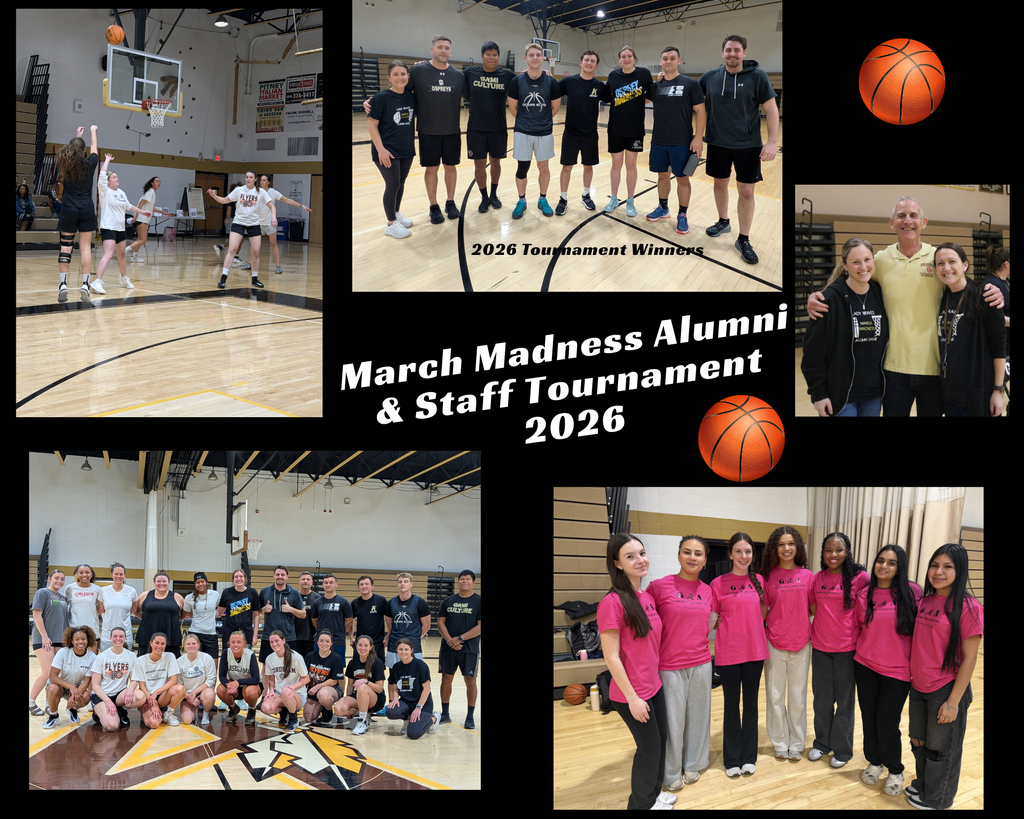 Four collage panels show people playing basketball, posing with a coach, and two groups of women in pink.