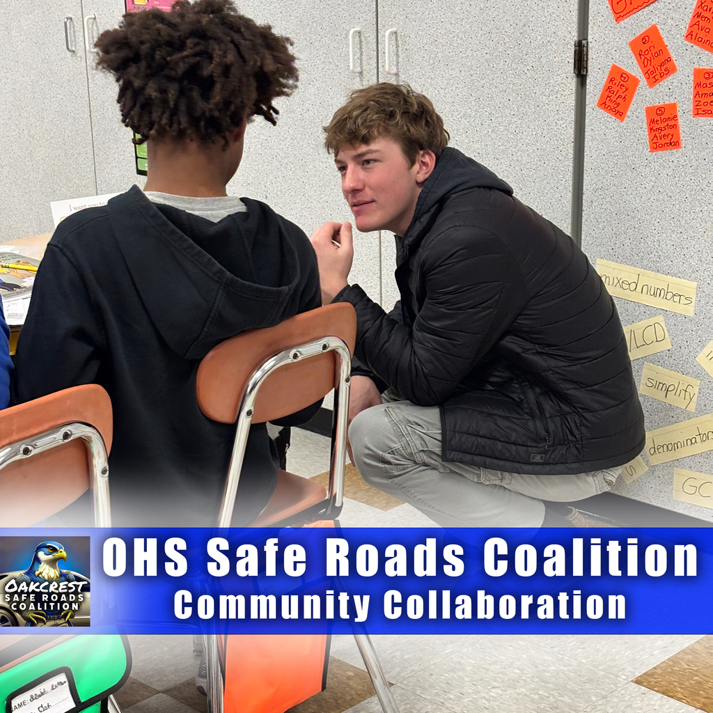 Recently, student leaders, along with advisors Kevin Costello and Jason Thomas from the Oakcrest Safe Roads Coalition traveled to the Hess School to share their campaign and safe roads message with students in 5th grade. Students created posters in art class and participated in activities about speaking up for safety in their school and community.