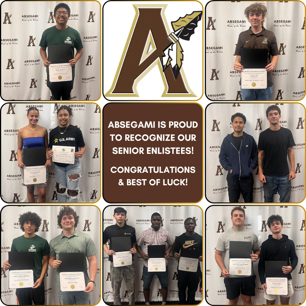 Collage of eight students, all holding certificates, in front of a white background with the letter A.