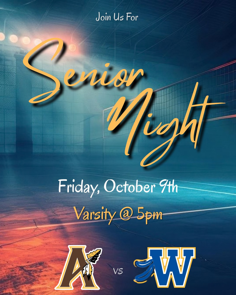 An advertisement for Senior Night on Friday, October 9th at 5pm. The event features Varsity. Logos for A and W are present.