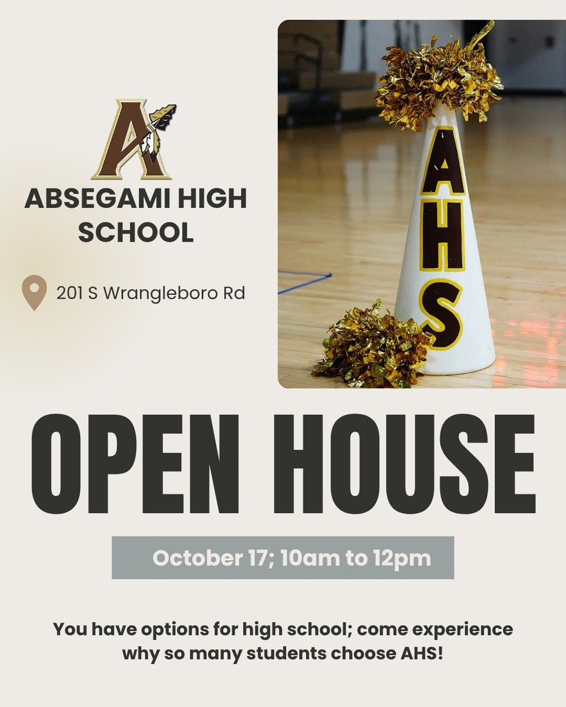 Advertisement for Absegami High School open house on October 17th. Features a cone and gymnasium background.