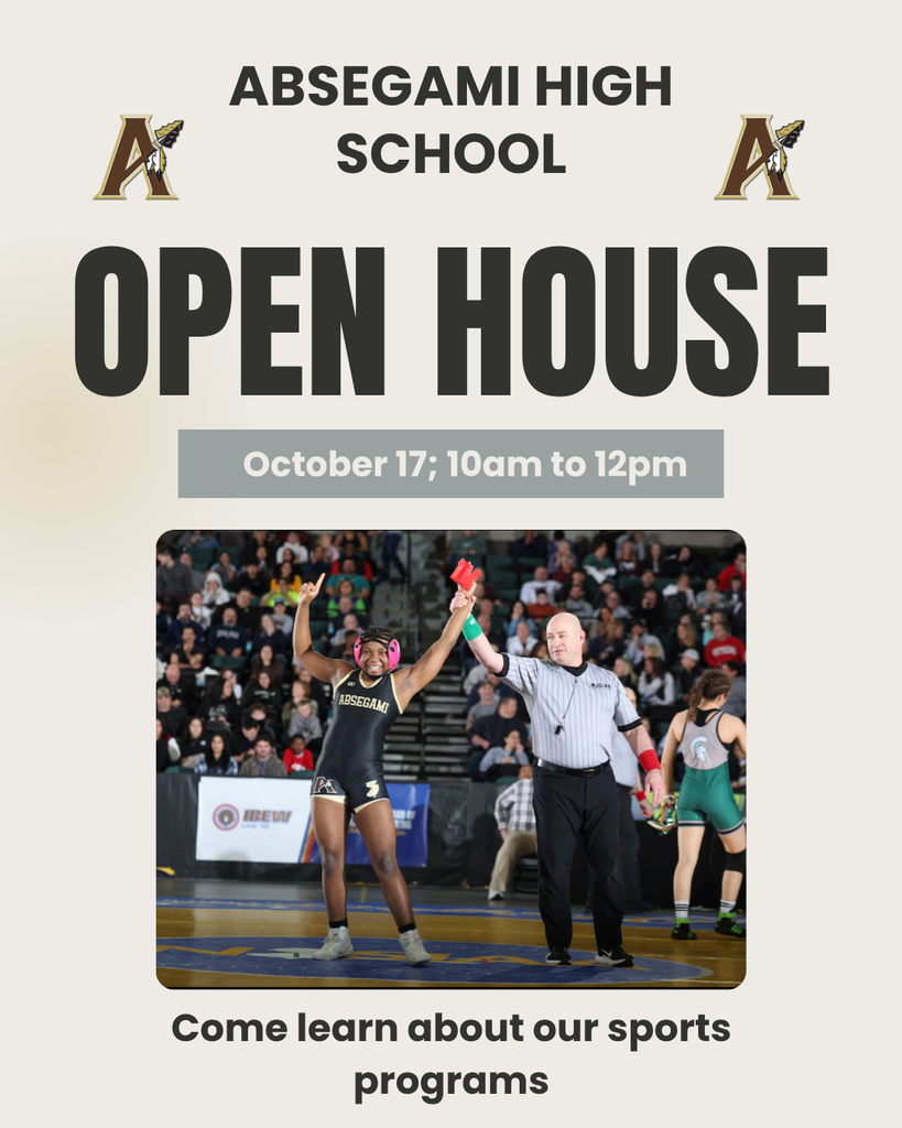 Advertisement for Absegami High School Open House. It features a wrestling match. Date is October 17, 10am to 12pm.