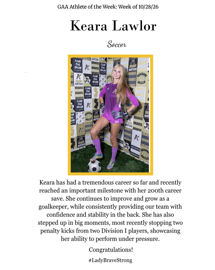 A sports poster featuring a female soccer player named Keara Lawlor, dressed in a purple uniform and standing on a green field.