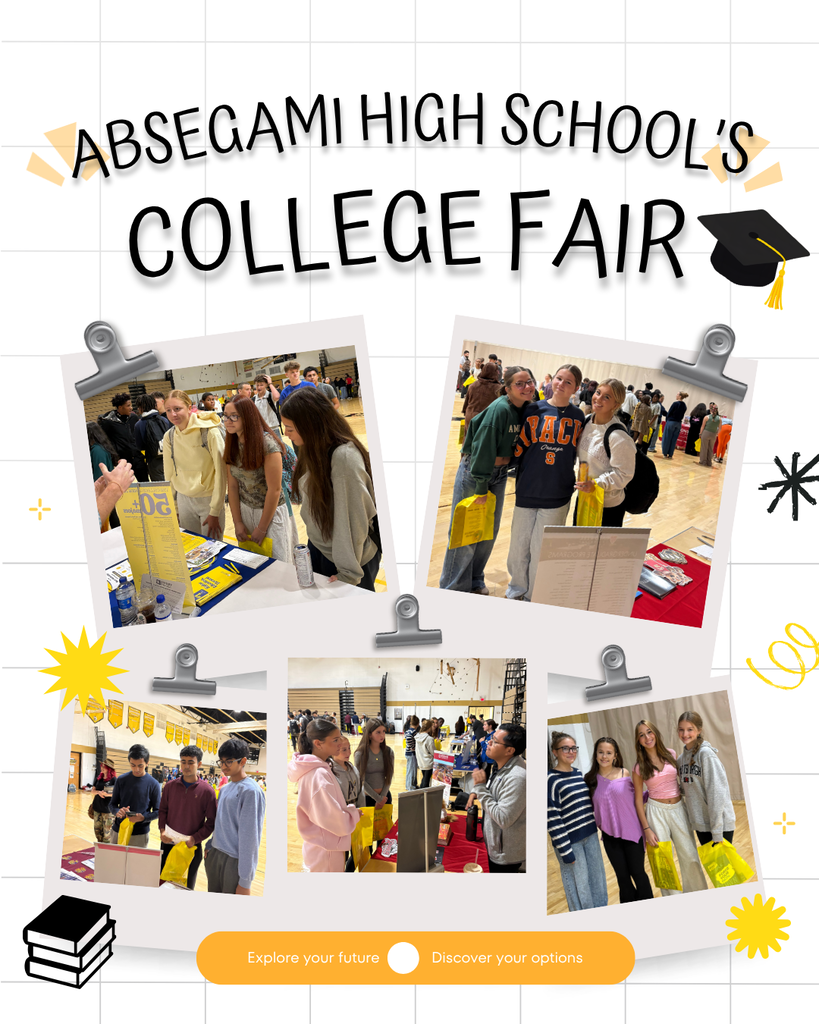 Collage of multiple images of students attending a college fair with a school name and event title at the top.