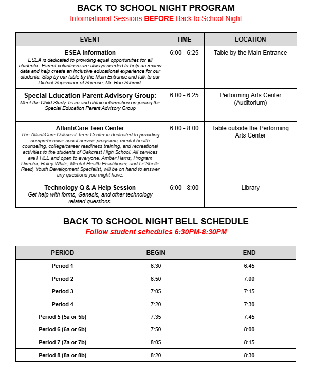 back to school night program