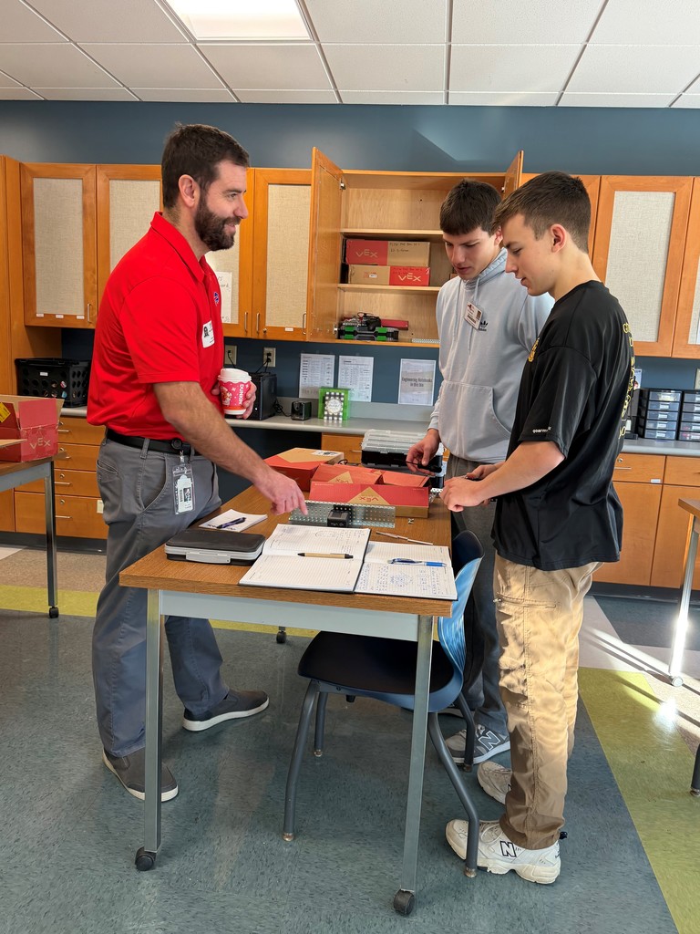 School Counselor Mr. Keeley got a hands on look at engineering, guided by the New Visions Engineering students.