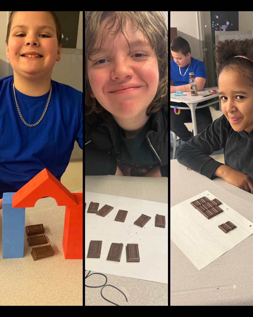 Three Students learning math with chocolate